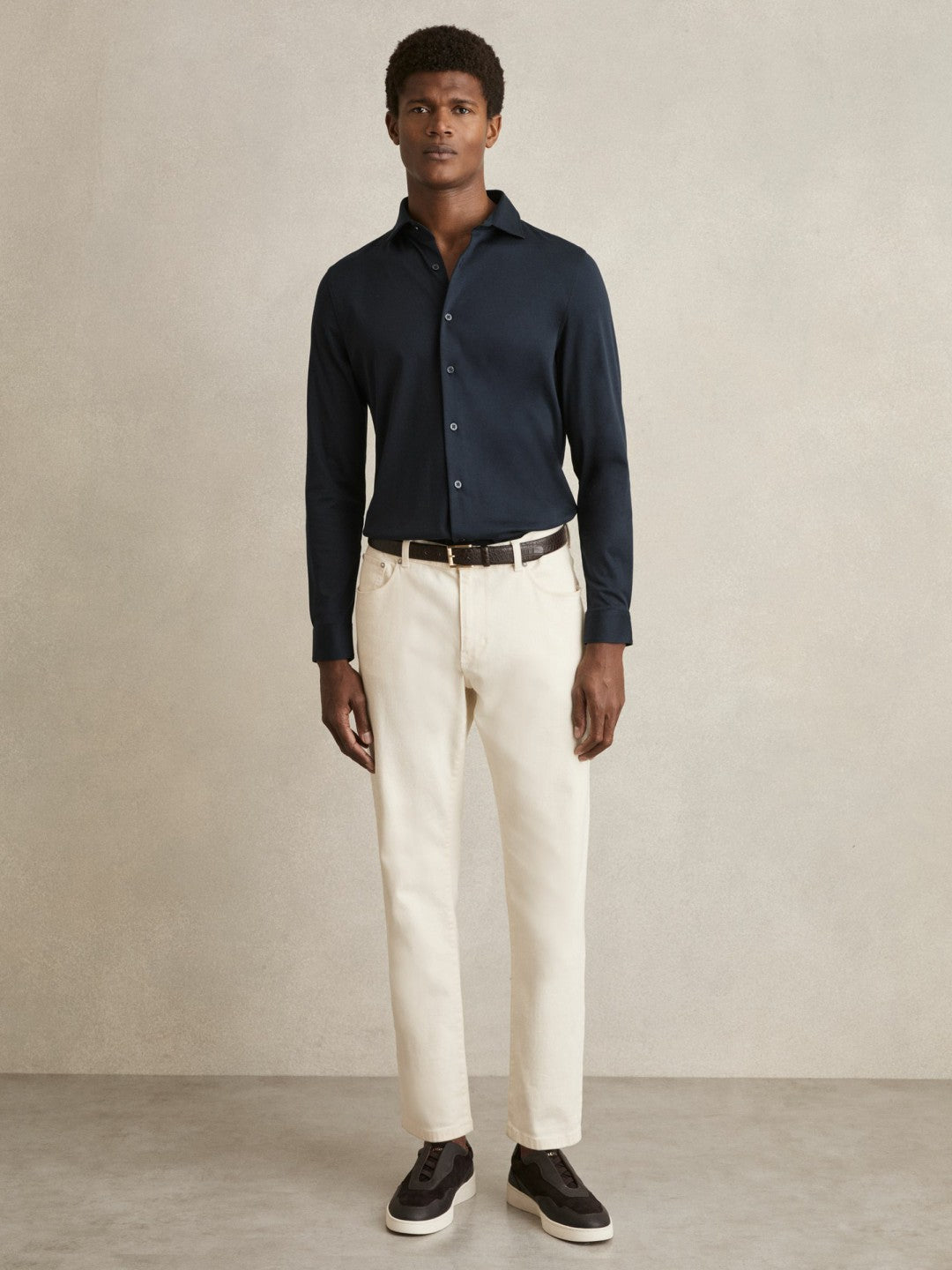 Cotton-Jersey Button-Through Shirt Navy | Men
