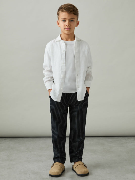 Linen-Blend Drawstring Trousers Navy Stripe | Children & Baby