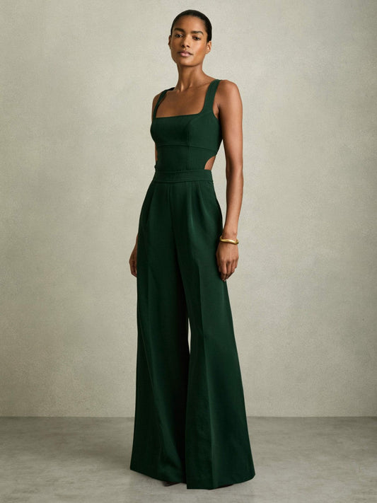 Wide-Leg Cut-Out Jumpsuit Green | Women