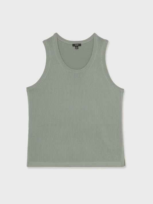 Textured Crew Neck Ribbed Vest Sage Green | Men