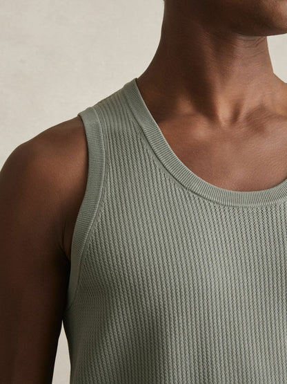 Textured Crew Neck Ribbed Vest Sage Green | Men