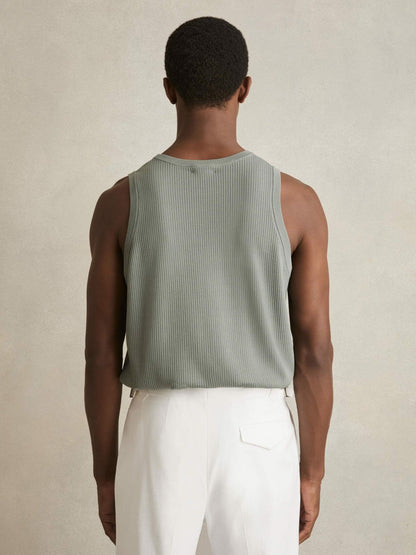 Textured Crew Neck Ribbed Vest Sage Green | Men