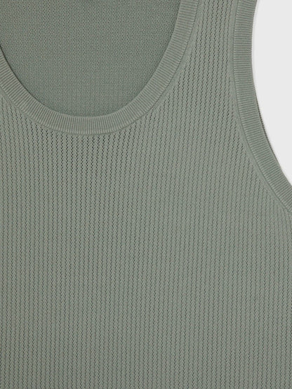Textured Crew Neck Ribbed Vest Sage Green | Men
