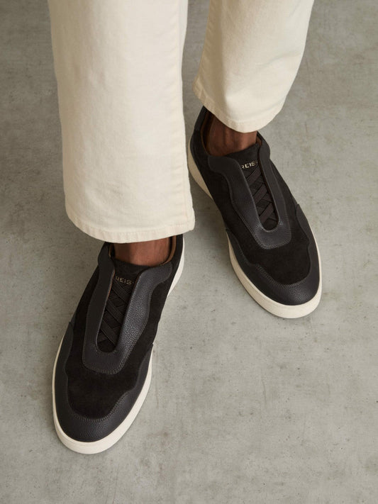 Leather Elasticated-Lace Trainers Espresso Brown | Men