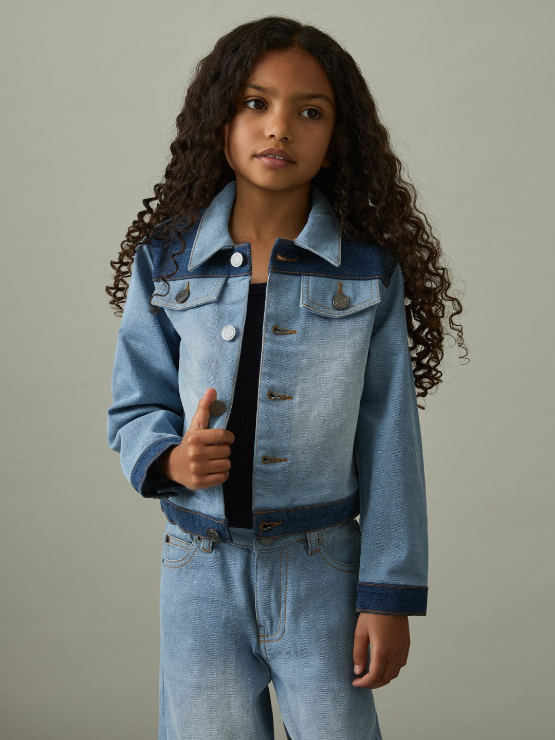 13-14 yrs Patchwork Two-Tone Denim Jacket Blue | Children & Baby