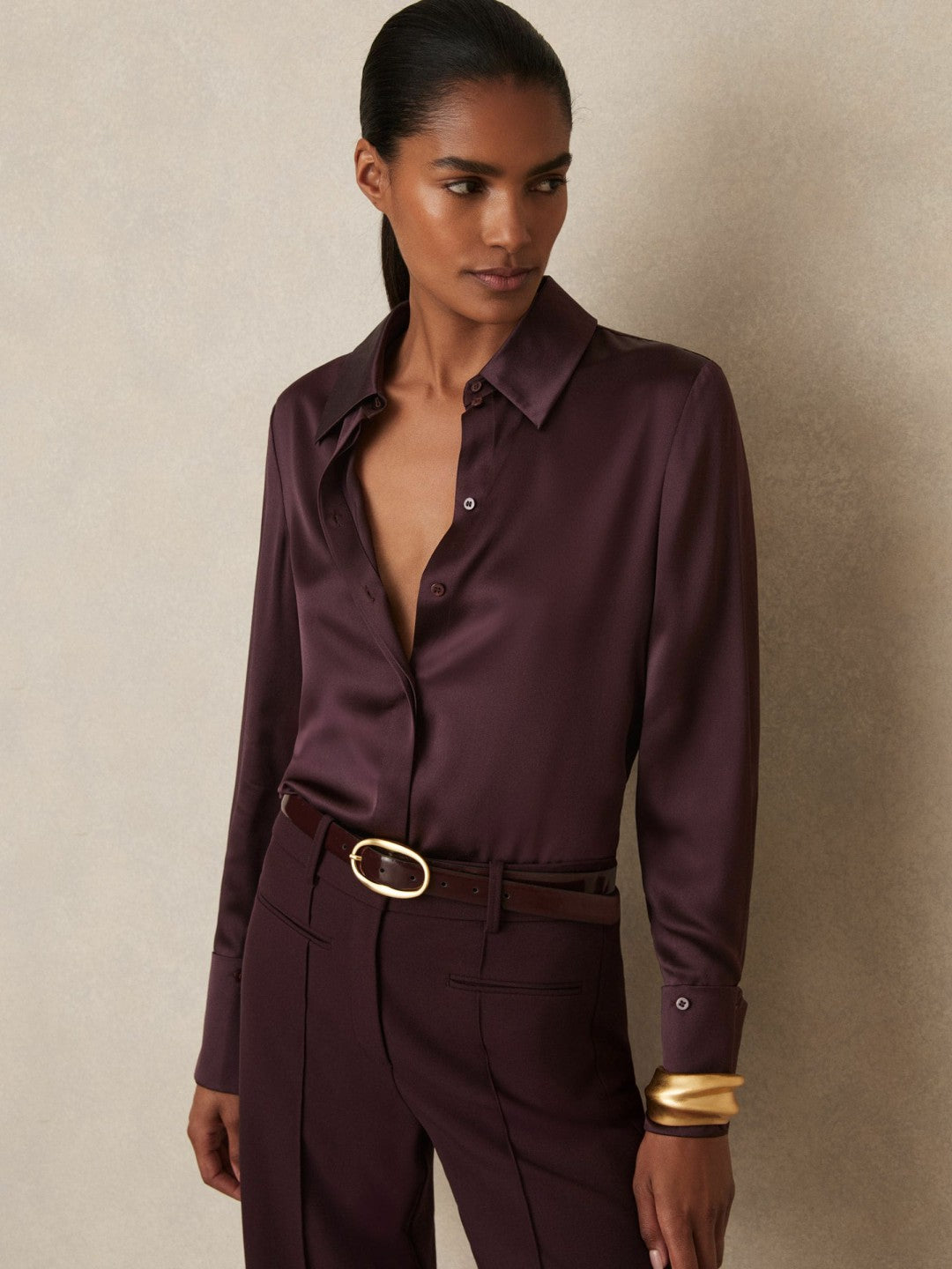 Silk Double-Cuff Button-Through Shirt Red | Women