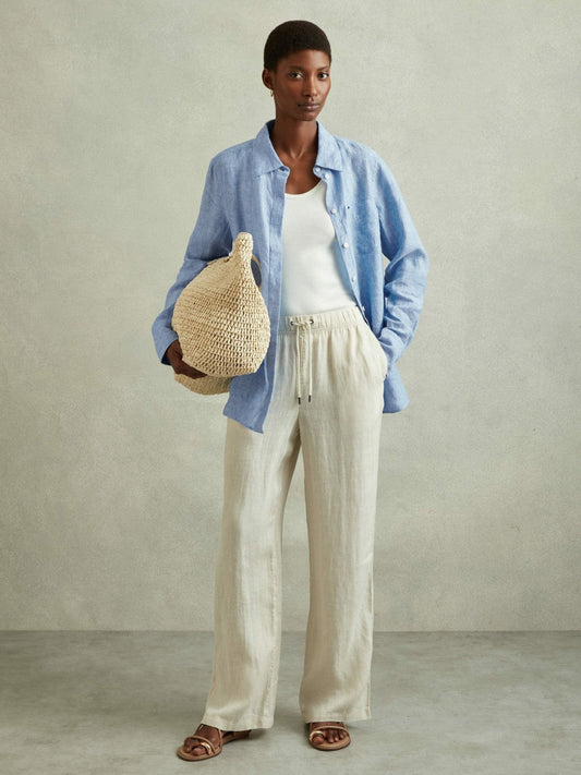 Linen Button-Through Shirt Blue | Women