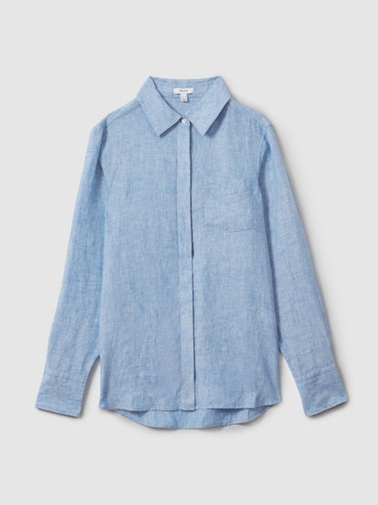 Linen Button-Through Shirt Blue | Women