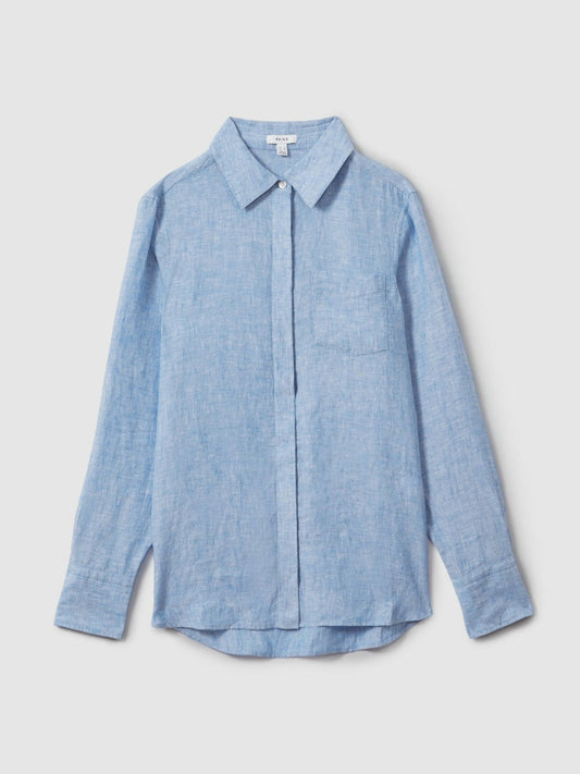 Linen Button-Through Shirt Blue | Women