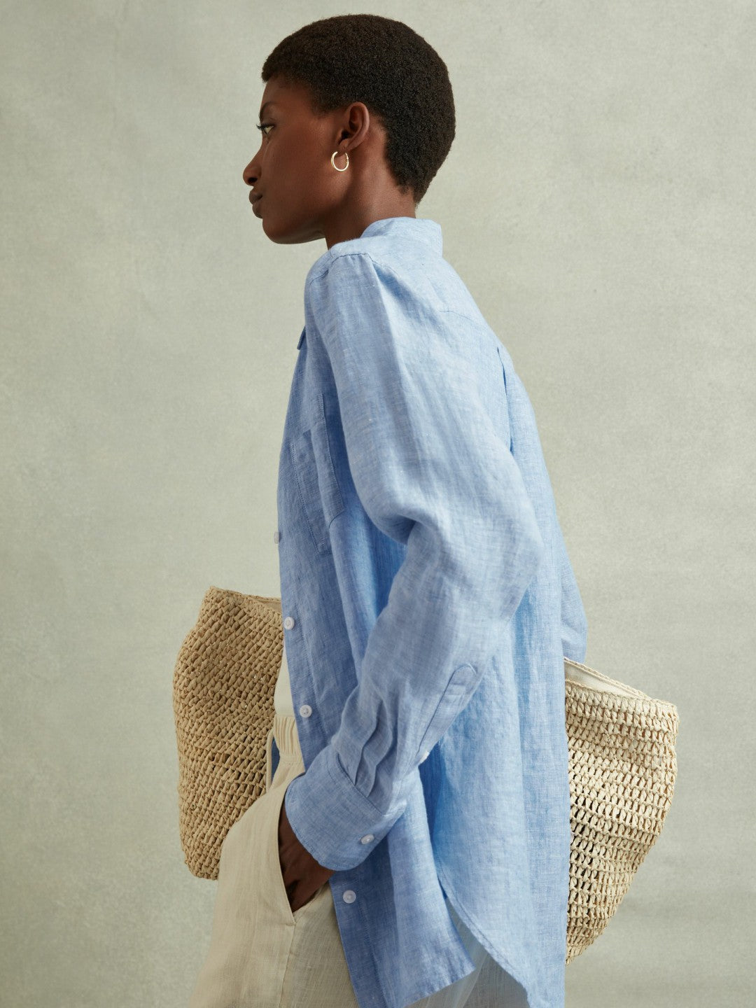 Linen Button-Through Shirt Blue | Women