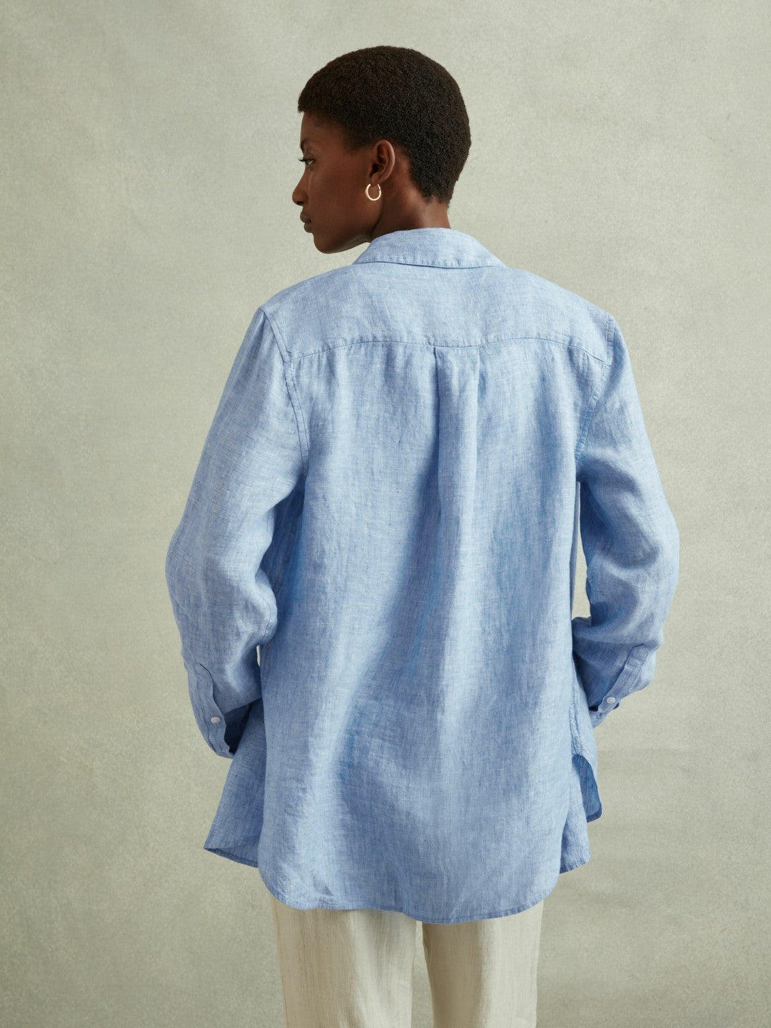 Linen Button-Through Shirt Blue | Women