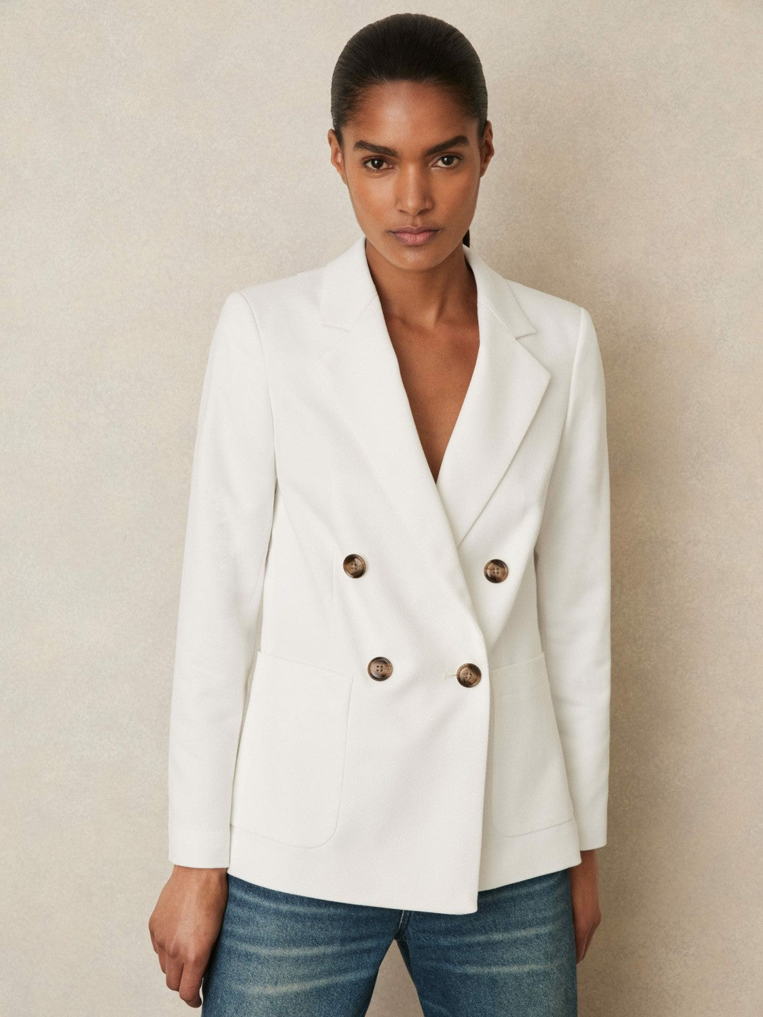 Double-Breasted Notch-Lapel Blazer White | Women