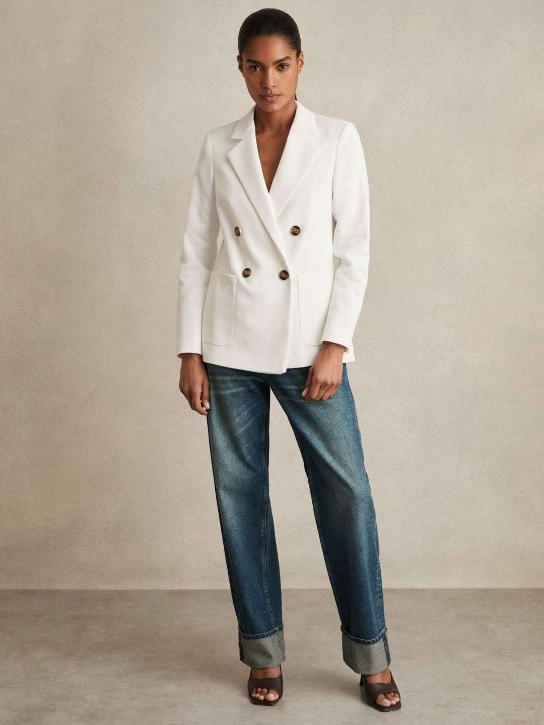 Double-Breasted Notch-Lapel Blazer White | Women