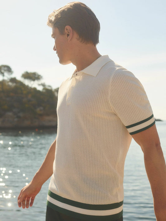| Ché Knitted Half-Button Polo Shirt White | Men