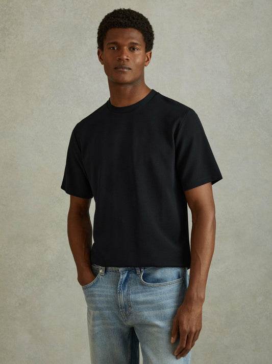 Textured Crew-Neck T-Shirt Navy | Men
