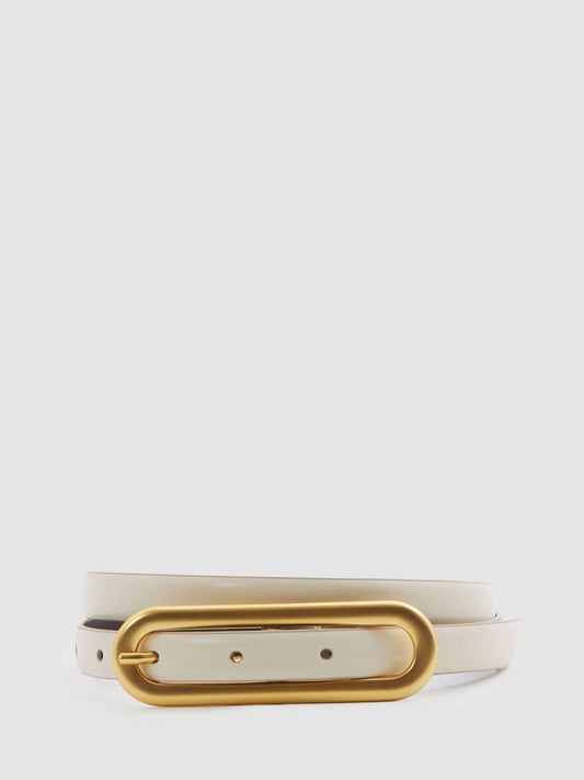 Thin Leather Elongated Buckle Belt Off White | Women