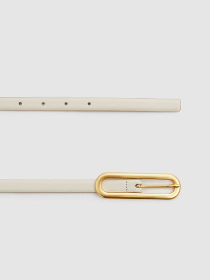 Thin Leather Elongated Buckle Belt Off White | Women