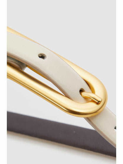 Thin Leather Elongated Buckle Belt Off White | Women