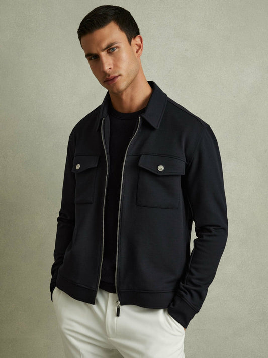 Interlock Jersey Zip-Through Jacket Navy Blue | Men