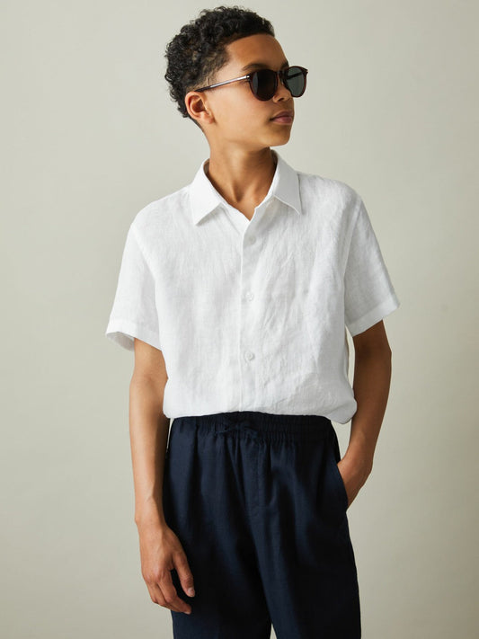 9-13 yrs Short Sleeve Linen Shirt White | Children & Baby