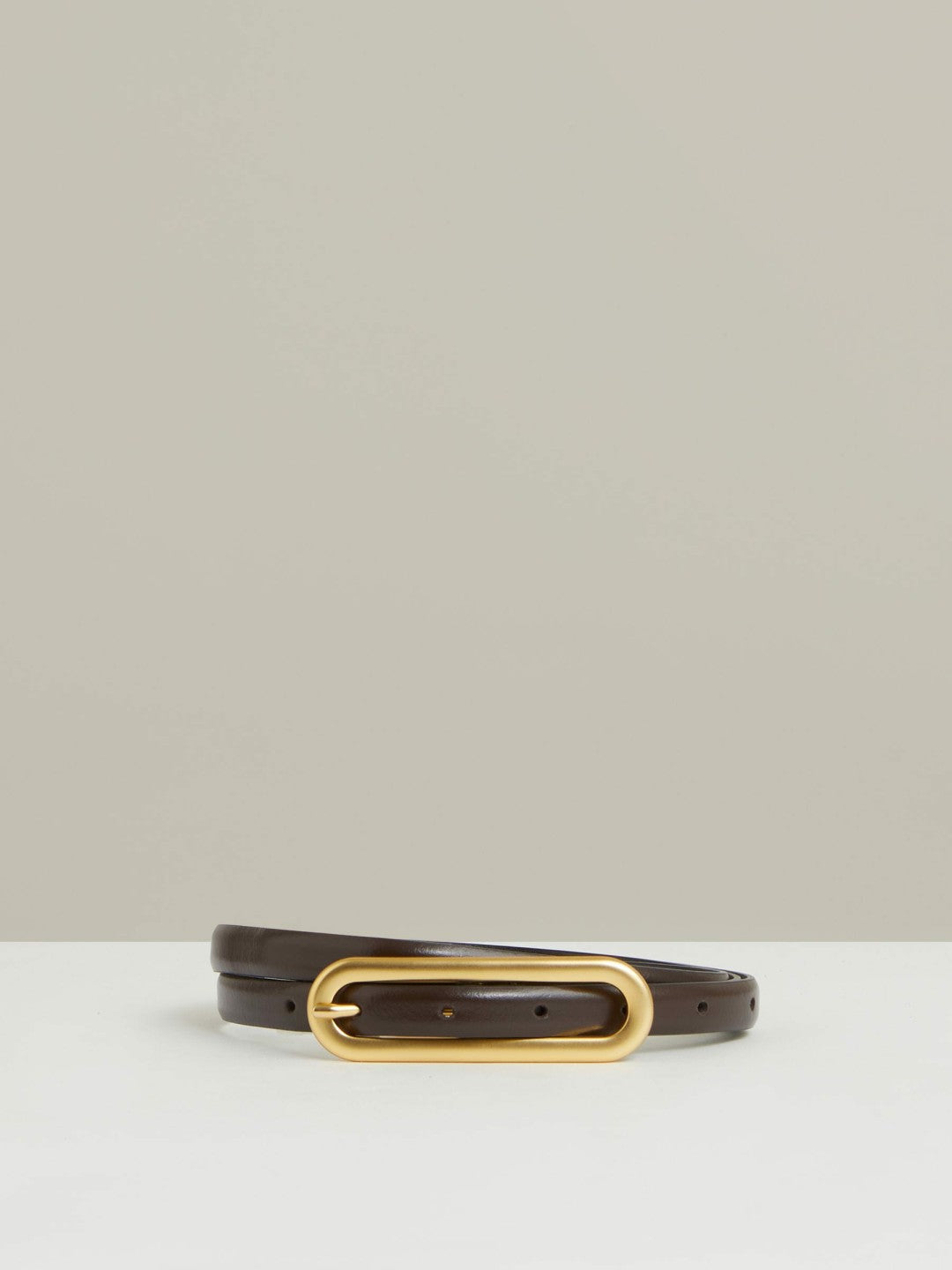 Thin Leather Elongated Buckle Belt Chocolate | Women