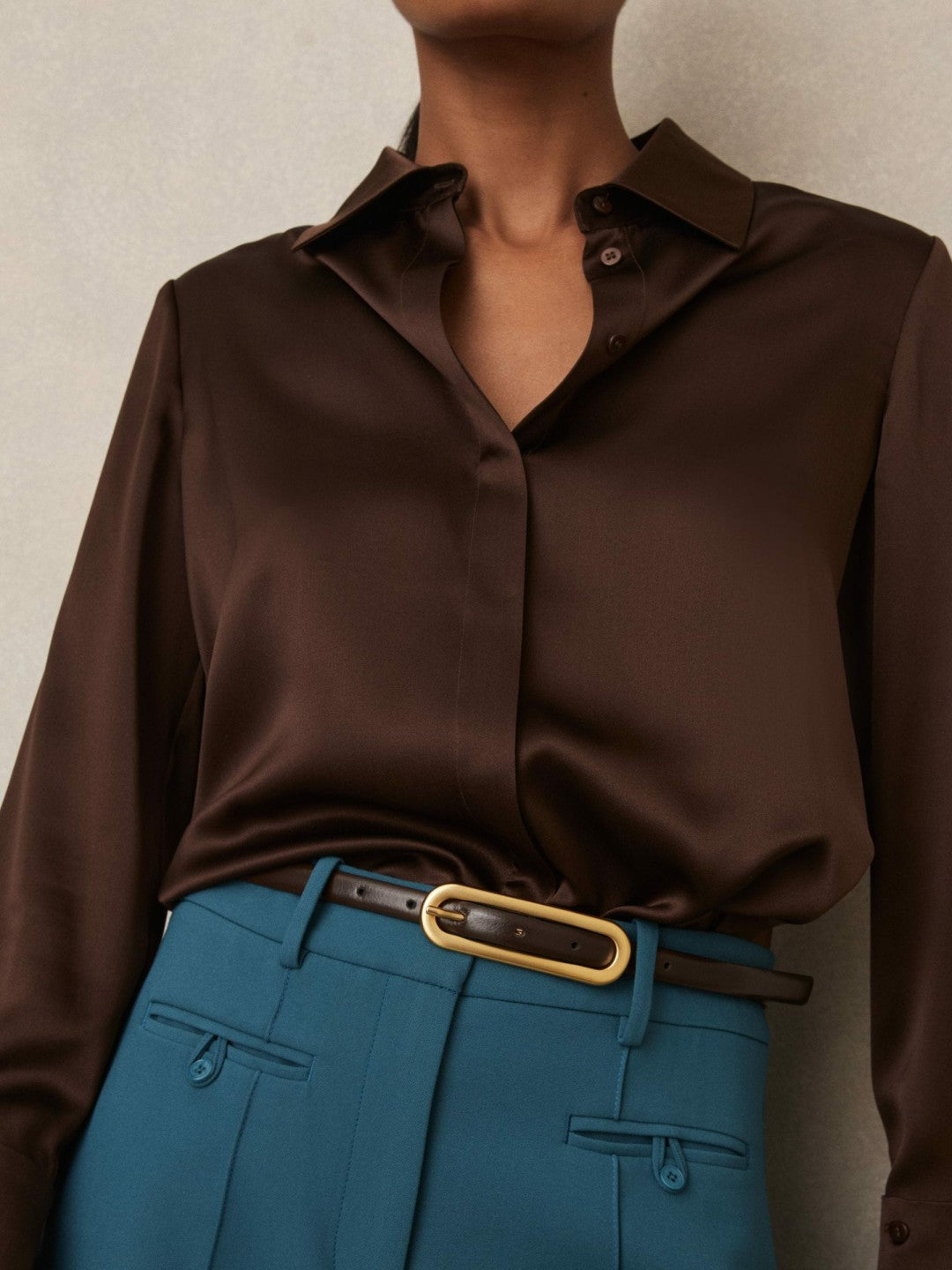 Thin Leather Elongated Buckle Belt Chocolate | Women