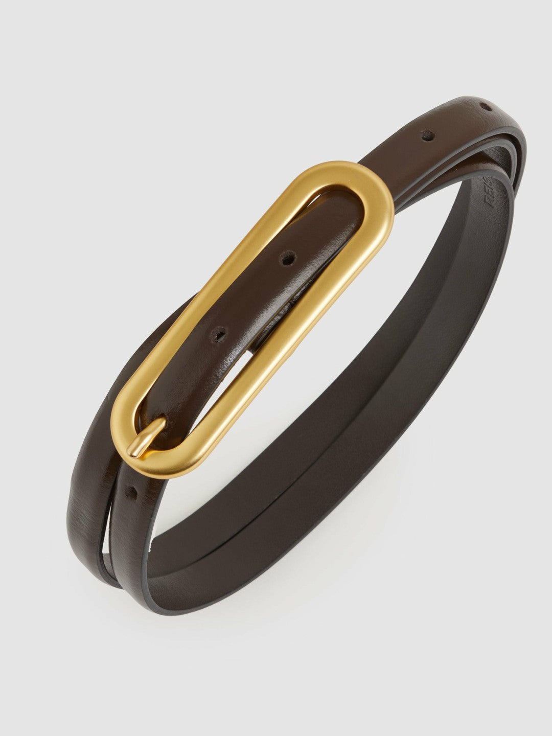 Thin Leather Elongated Buckle Belt Chocolate | Women