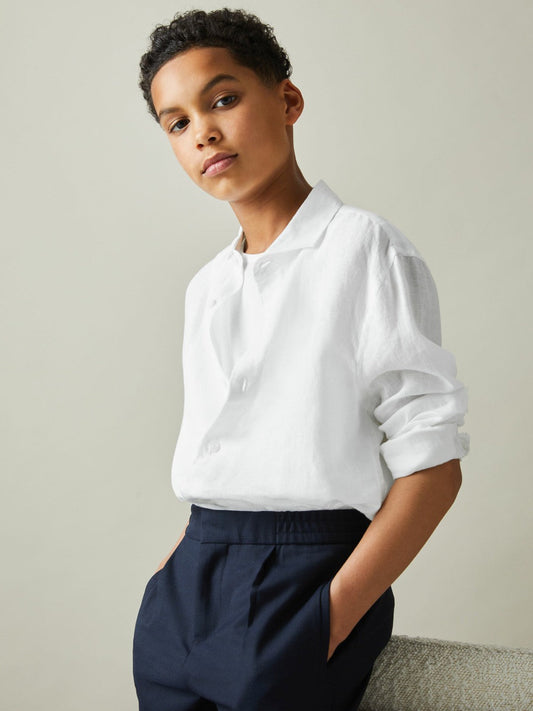 3-9 yrs Linen Cutaway Collar Shirt White | Children & Baby
