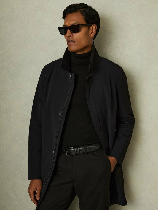 Hybrid Removable Funnel Neck Overcoat Black | Men
