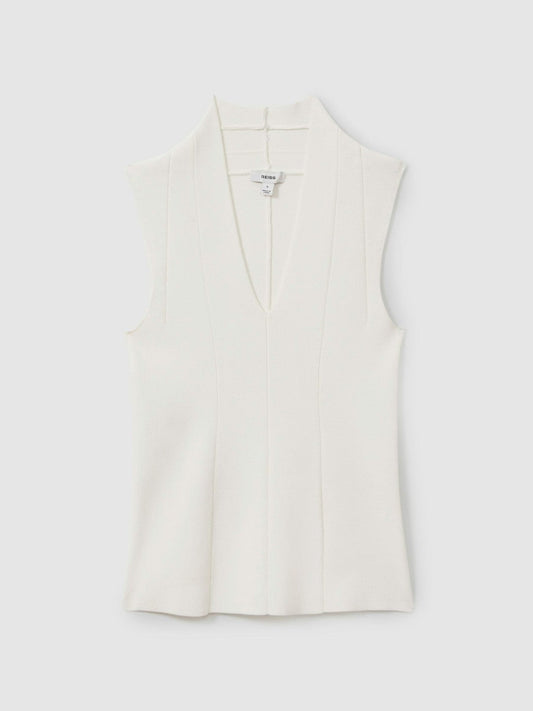 Knitted Sleeveless V-Neck Vest Ivory | Women