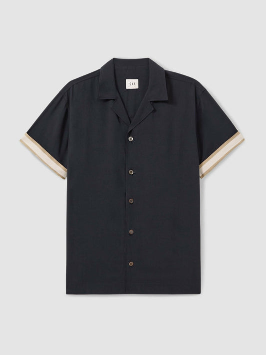 | Ché Cuff Detail Cuban Collar Shirt Navy | Men