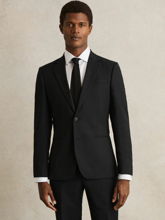 Wool-Blend Single-Breasted Suit Jacket Slim-Fit Black | Men