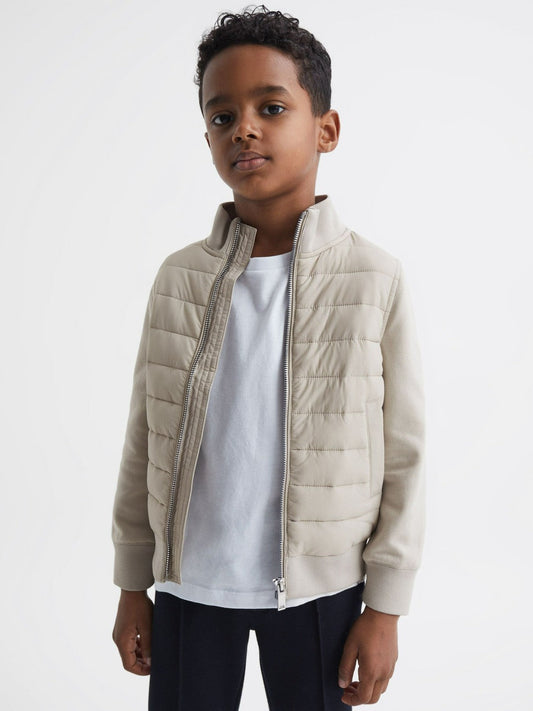 3-9 yrs Funnel Neck Quilted Hybrid Jacket Stone | Children & Baby