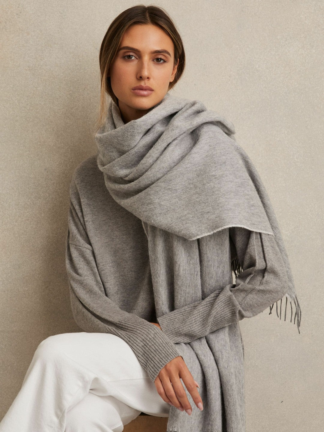 Wool-Cashmere Scarf Soft Grey | Women