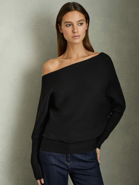 Asymmetric Draped Knitted Jumper Black | Women