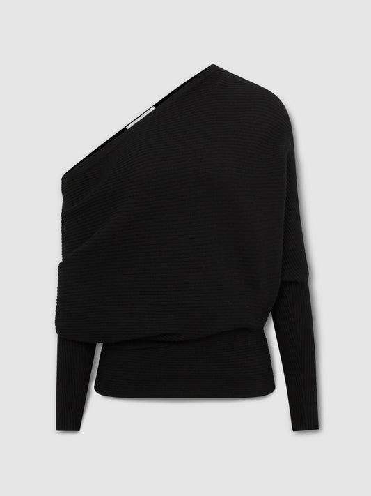 Asymmetric Draped Knitted Jumper Black | Women
