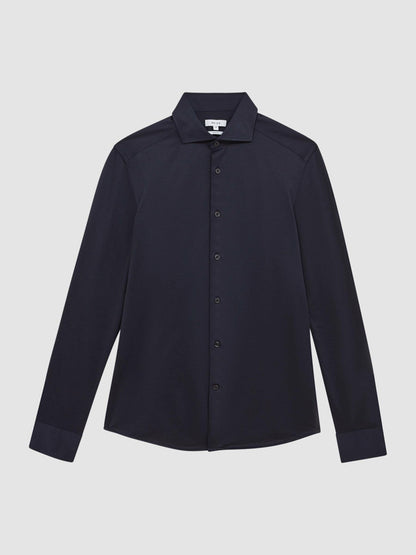 Cotton-Blend Jersey Cutaway-Collar Shirt Navy | Men