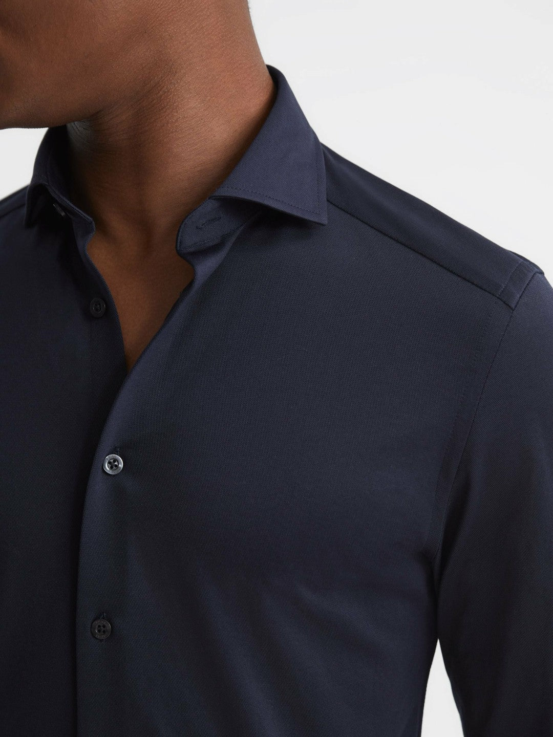 Cotton-Blend Jersey Cutaway-Collar Shirt Navy | Men