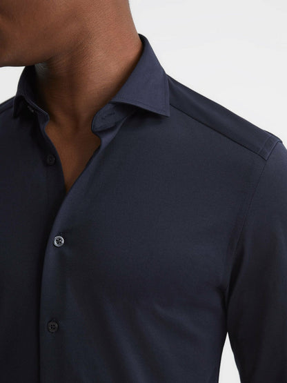 Cotton-Blend Jersey Cutaway-Collar Shirt Navy | Men