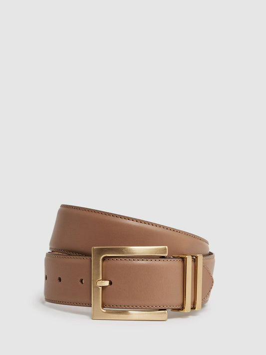 Leather Square Buckle Belt Camel/Taupe | Women