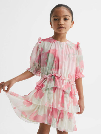 4-9 yrs Printed Tiered Dress Pink Print | Children & Baby