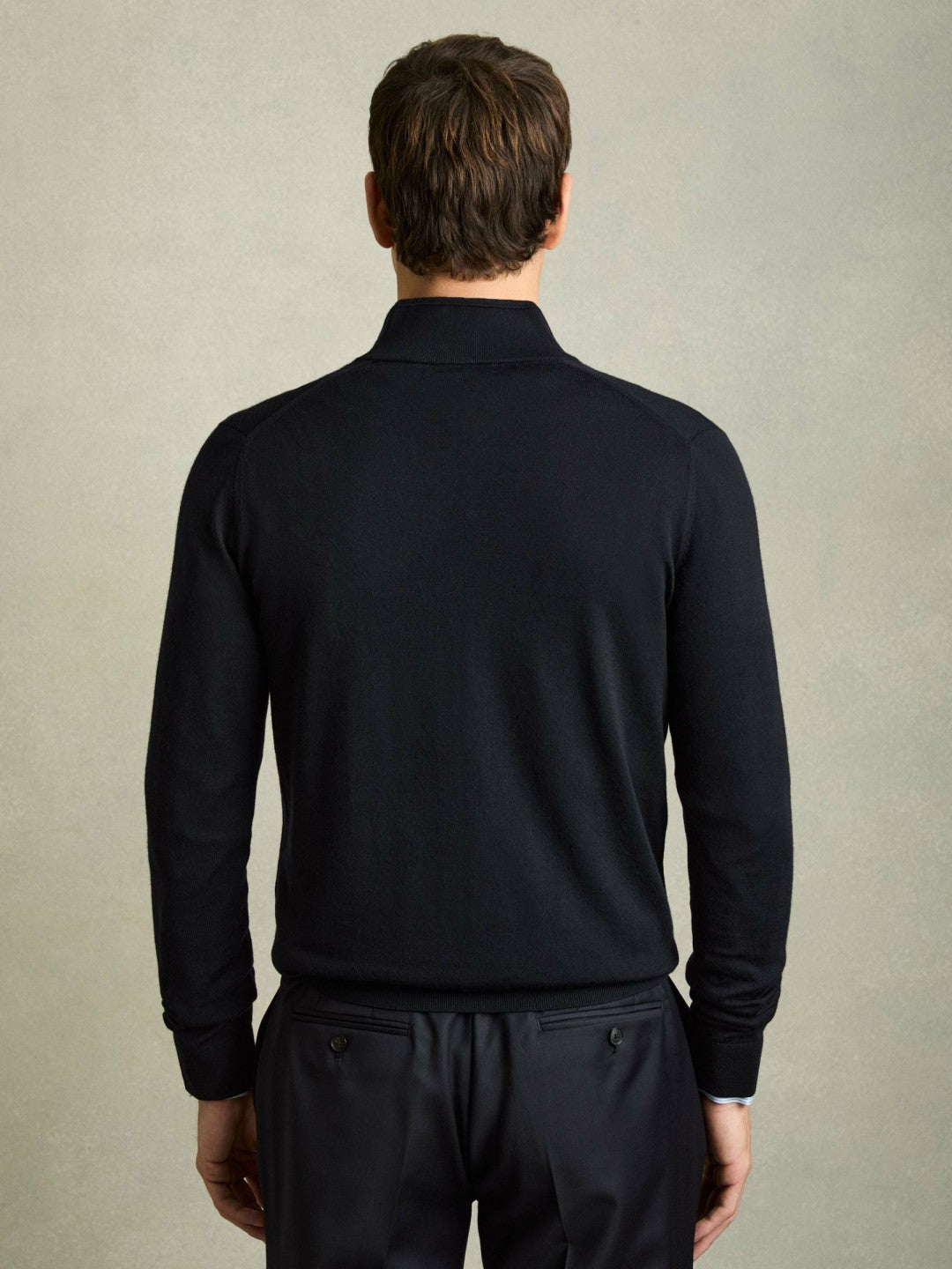 Merino Wool Zip-Through Cardigan Navy | Men