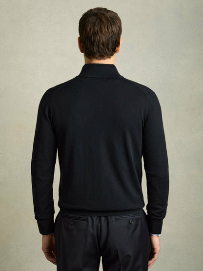 Merino Wool Zip-Through Cardigan Navy | Men