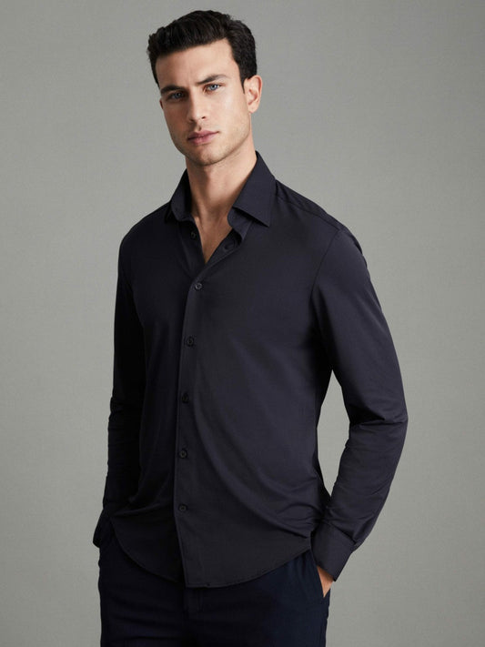 Regular Fit Button-Through Travel Shirt Navy | Men
