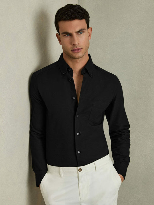 Slim-Fit Button-Down Collar Cotton Oxford Shirt Black | Men