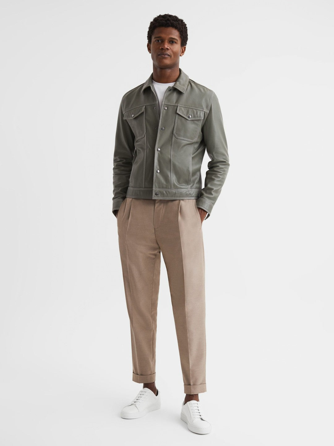 Tumbled-Leather Low-Top Trainers White | Men