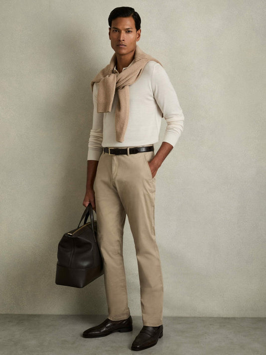 Slim Fit Washed Cotton Blend Chinos Stone | Men