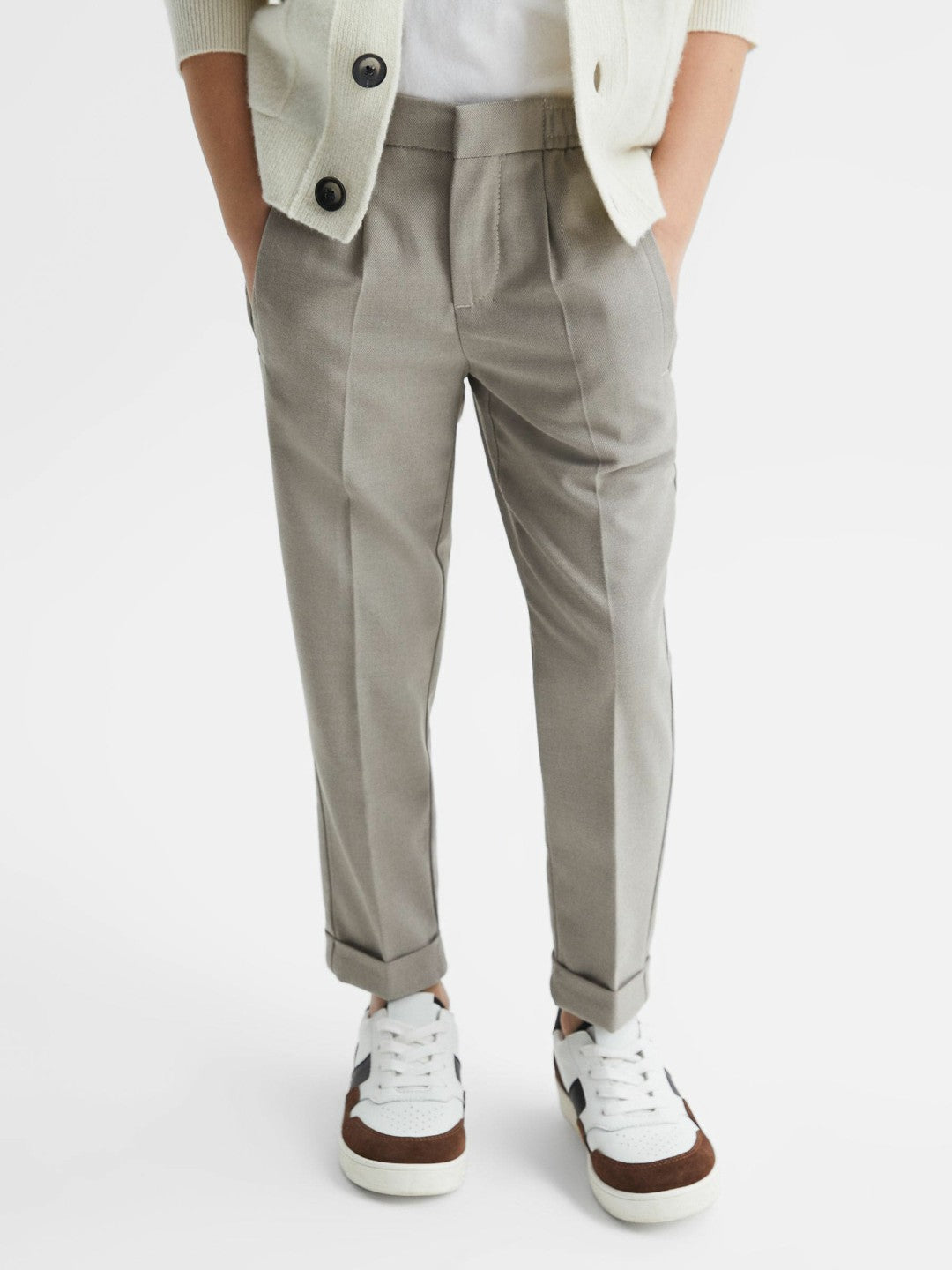 9-14 yrs Relaxed Elasticated Trousers with Turn-Ups Taupe | Children & Baby