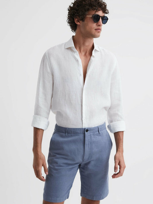 Cotton-Linen Blend Shorts Airforce Blue | Men