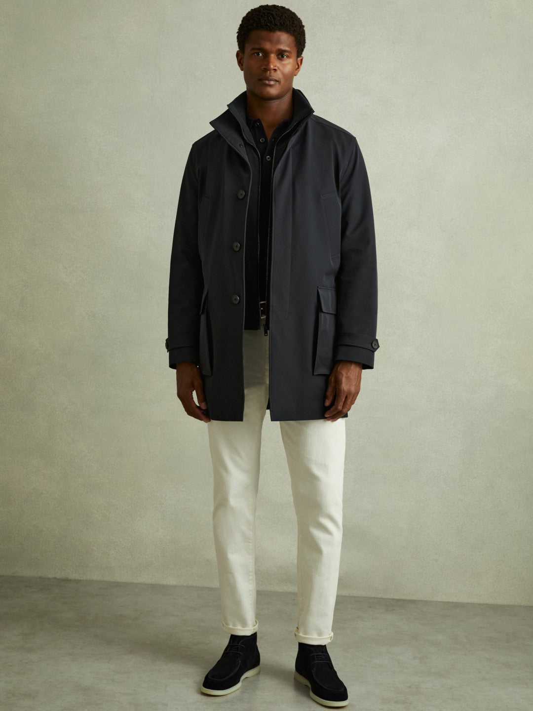 Hybrid Removable Funnel Neck Overcoat Navy | Men
